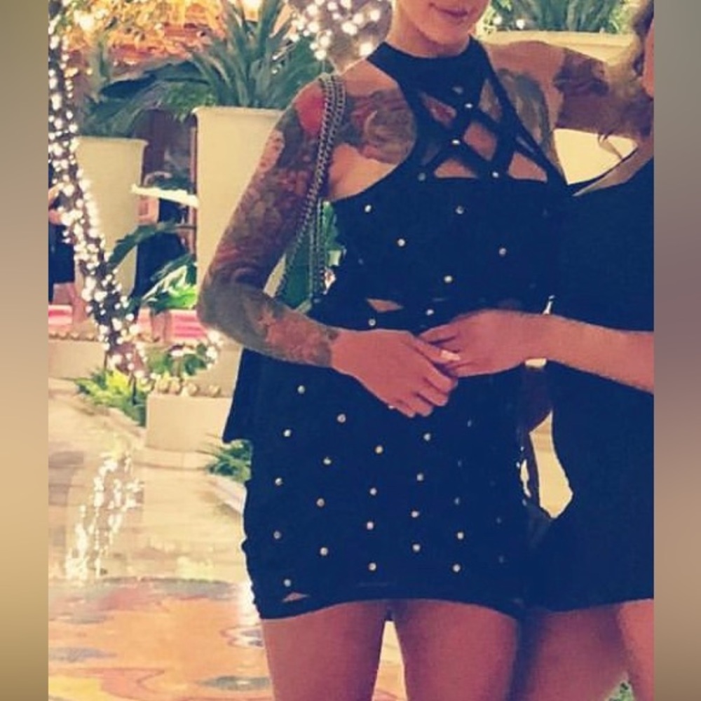 Black bandage dress with gold studs